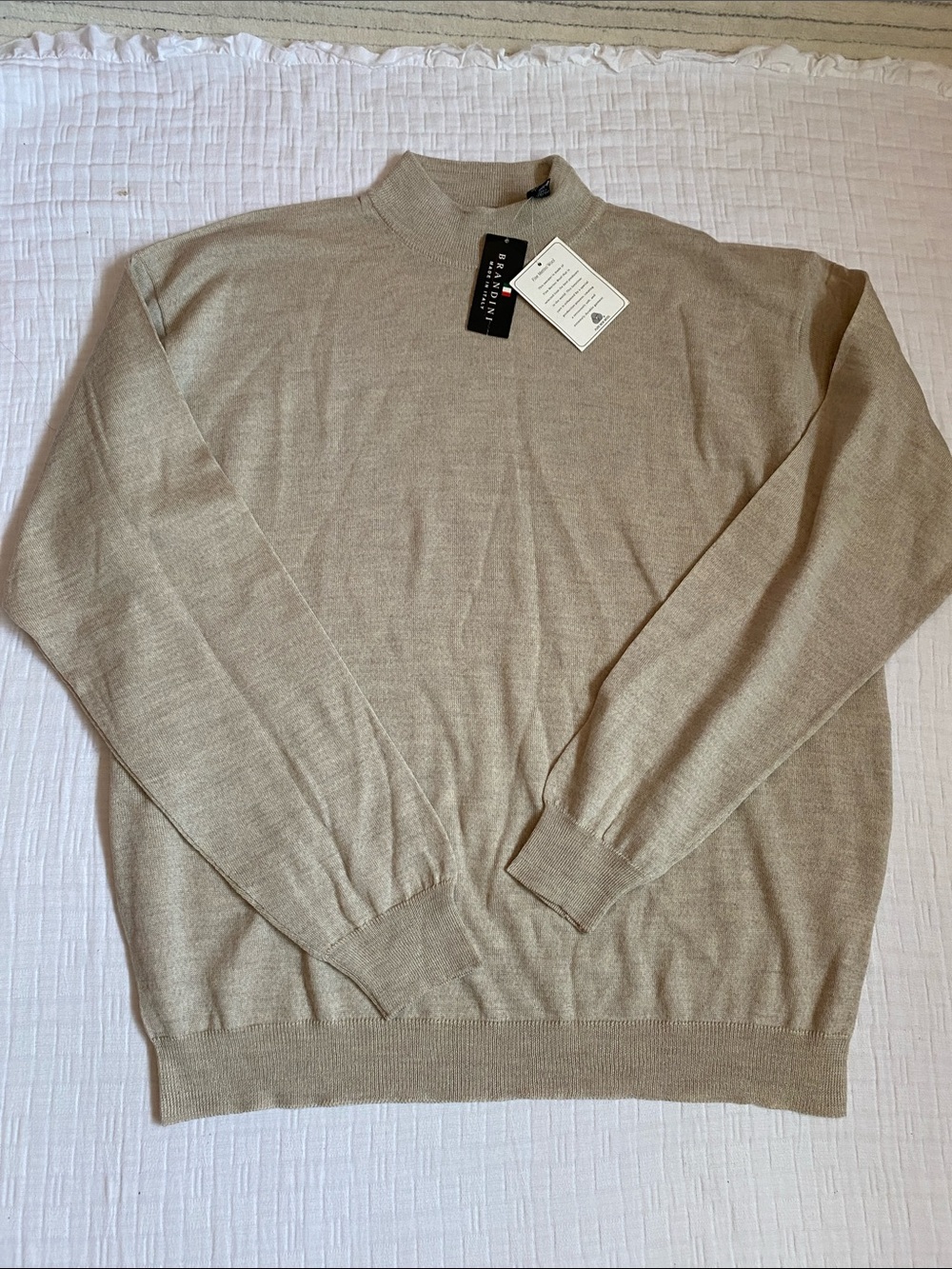 BRANDINI 100% Wool Men's Turtleneck Sweater in Light Beige - Premium Knit